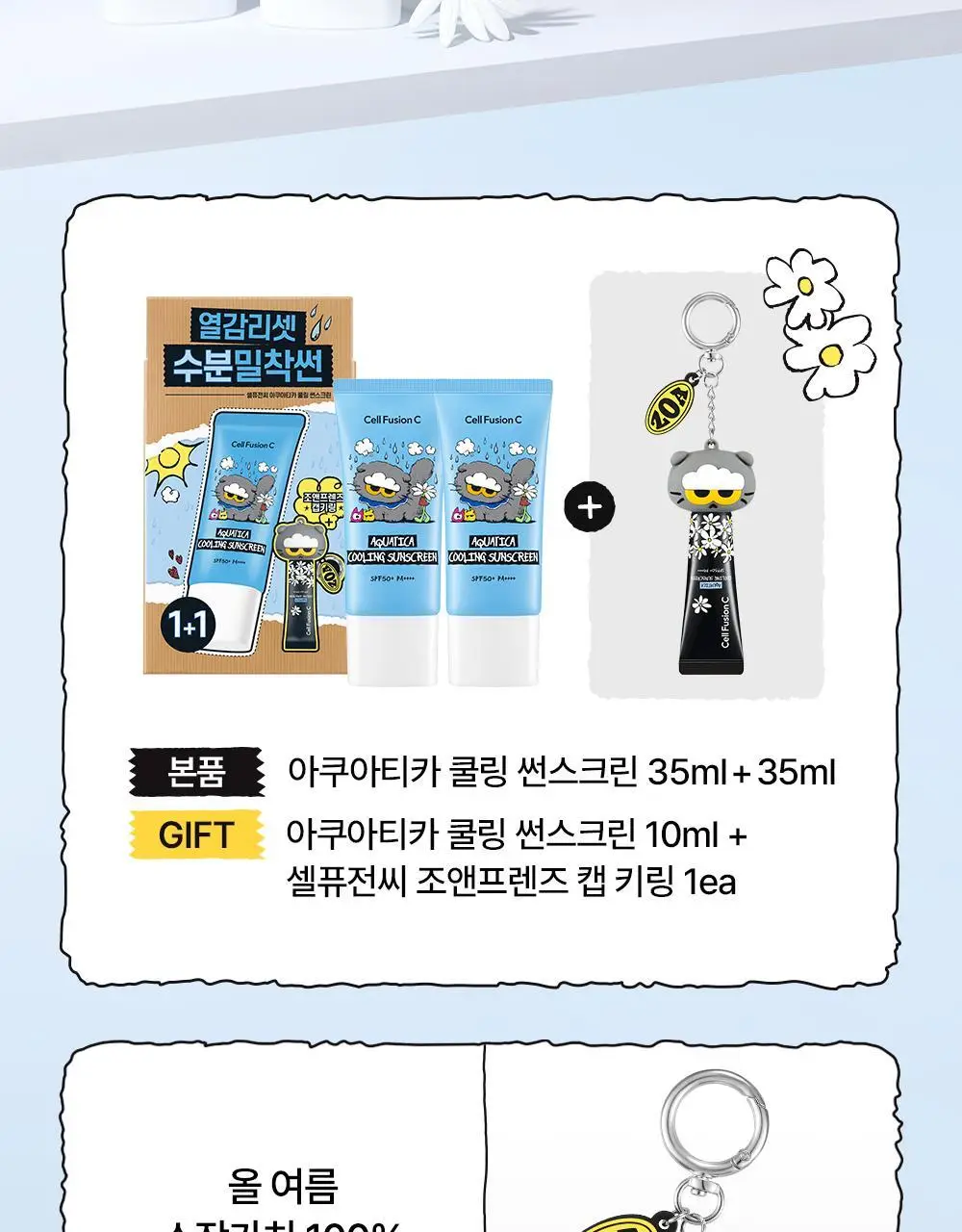 [수분밀착썬/조앤프렌즈 콜라보] 셀퓨전씨 아쿠아티카 쿨링 썬스크린 35ml 더블 기획 (+10ml+조앤프렌즈 캡 키링) 상세페이지 3